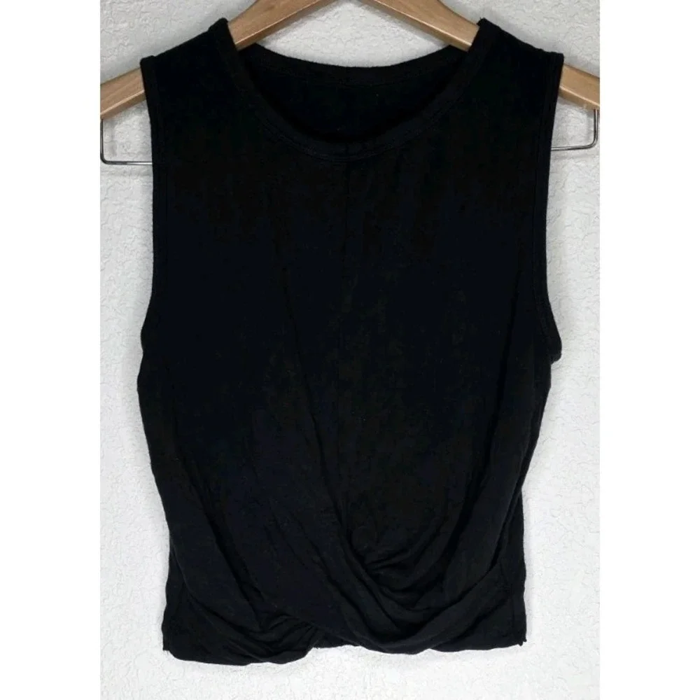 Alo Yoga Black Cover Crop Tank S Twist Knot Front Active Pilates Sleeveless